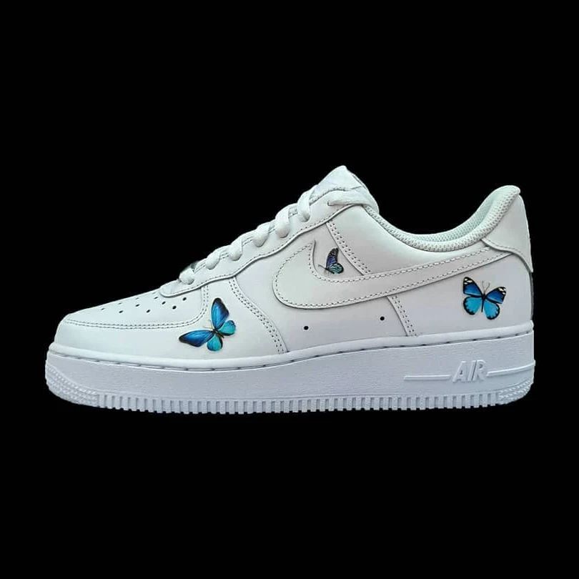 Custom AF 1s Shoes Blue Butterflies-oicustom