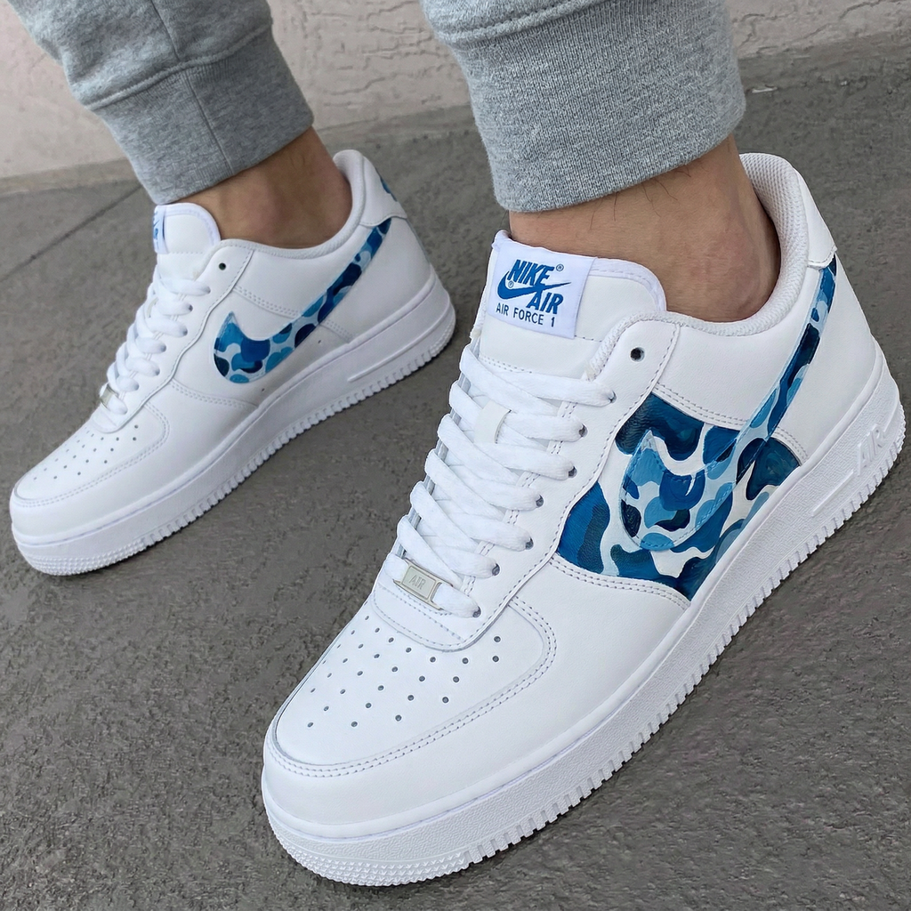 Custom AF 1s Shoes Blue Camo-oicustom