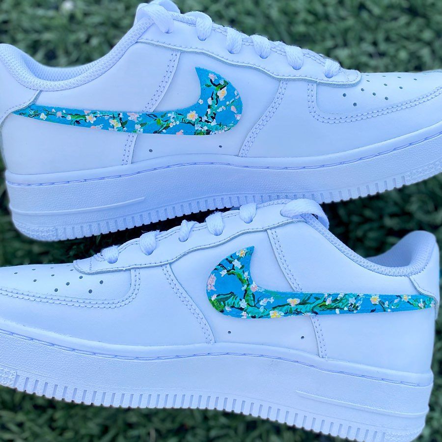 Custom AF 1s Shoes Blue Cherry Blossom Pattern-oicustom