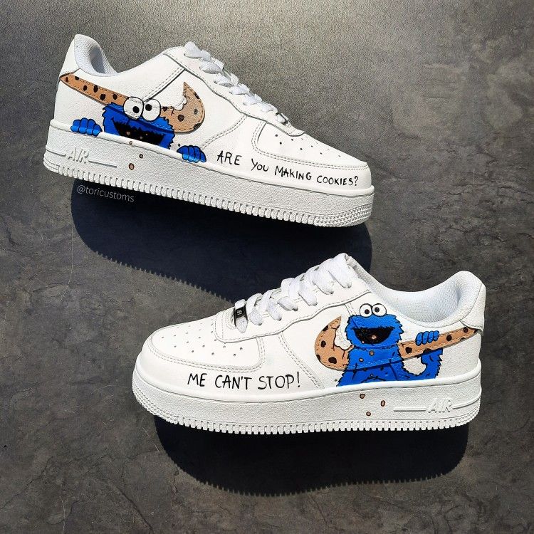Custom AF 1s Shoes Blue Cookie Monster Design-oicustom