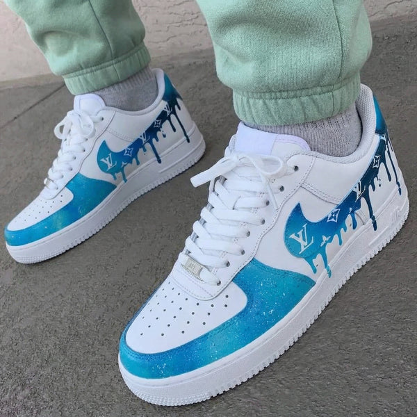 Custom AF 1s Shoes Blue Galaxy Drip LV Logo-oicustom