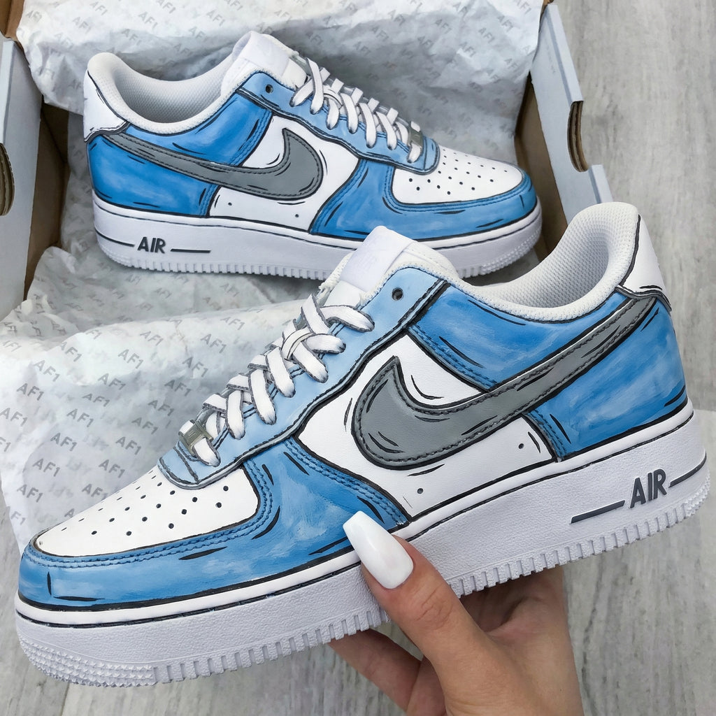 Custom AF 1s Shoes Blue Gray Cartoon Pattern-oicustom