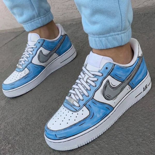 Custom AF 1s Shoes Blue Gray Cartoon Pattern-oicustom