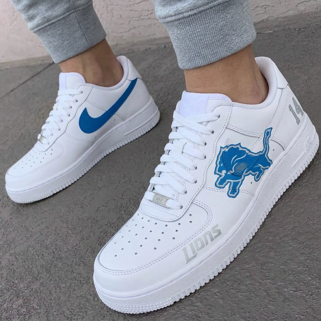 Custom AF 1s Shoes Blue Gray Detroit Lions Number 14-oicustom