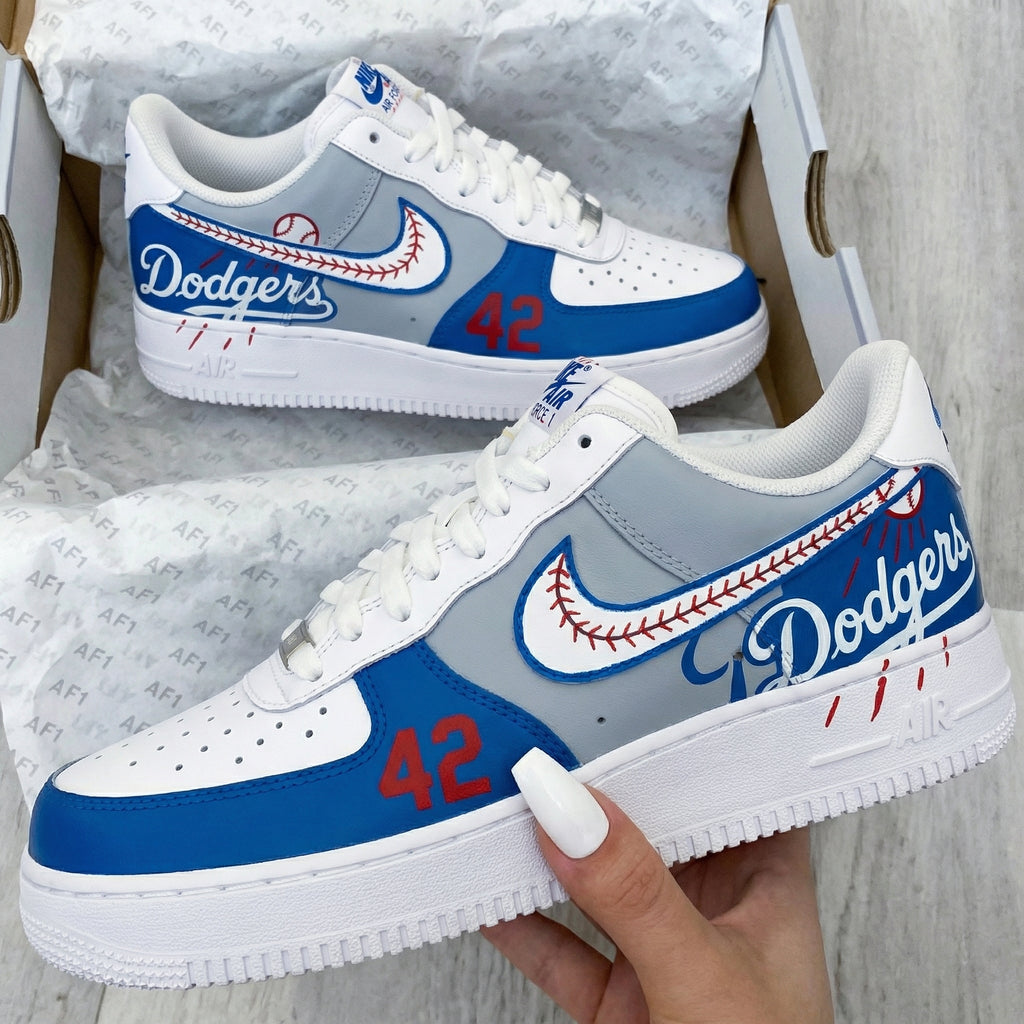 Custom AF 1s Shoes Blue Gray Dodgers Baseball 42-oicustom