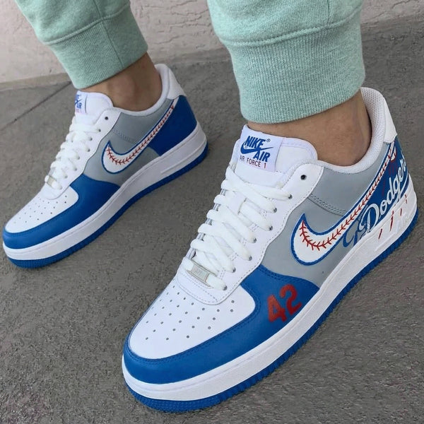 Custom AF 1s Shoes Blue Gray Dodgers Baseball 42-oicustom