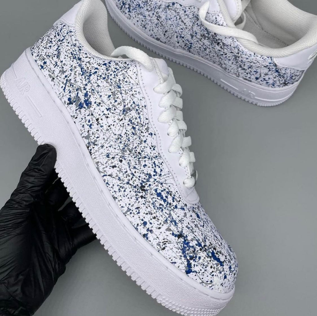 Custom AF 1s Shoes Blue Gray Splatter Pattern-oicustom