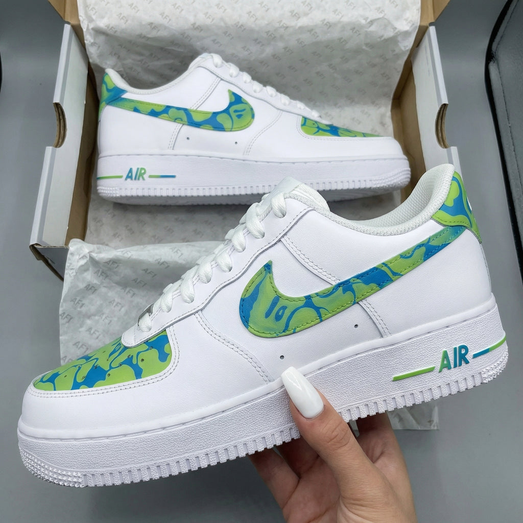 Custom AF 1s Shoes Blue Green Pattern-oicustom