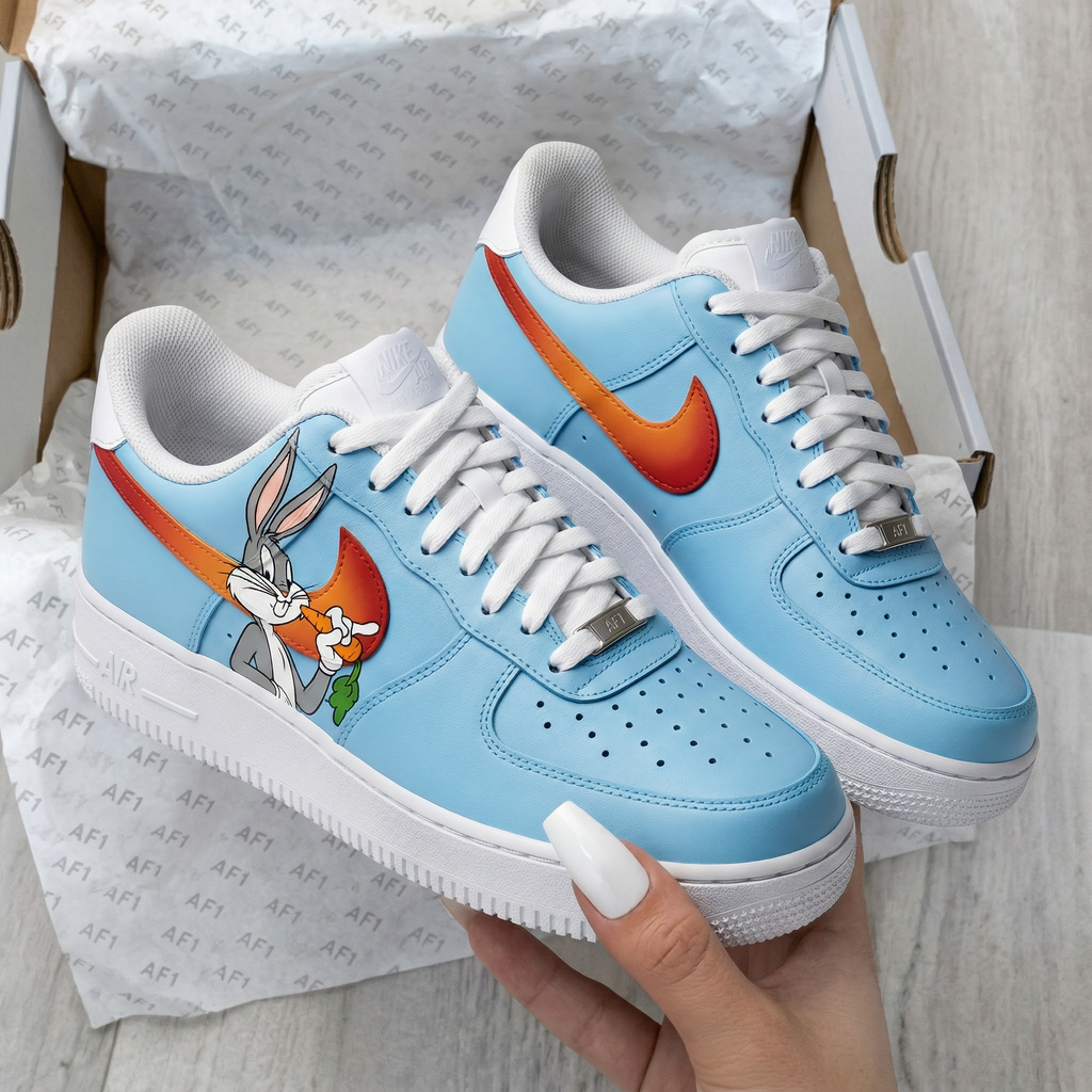 Custom AF 1s Shoes Blue Orange Bugs Bunny Cartoon-oicustom