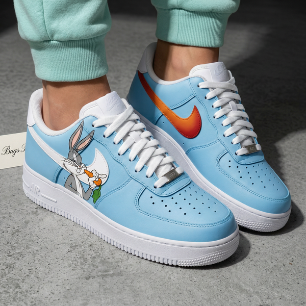 Custom AF 1s Shoes Blue Orange Bugs Bunny Cartoon-oicustom