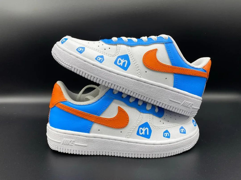 Custom AF 1s Shoes Blue Orange Logo Design-oicustom