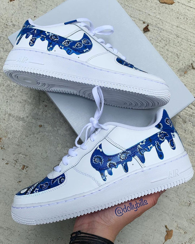 Custom AF 1s Shoes Blue Paisley Pattern-oicustom