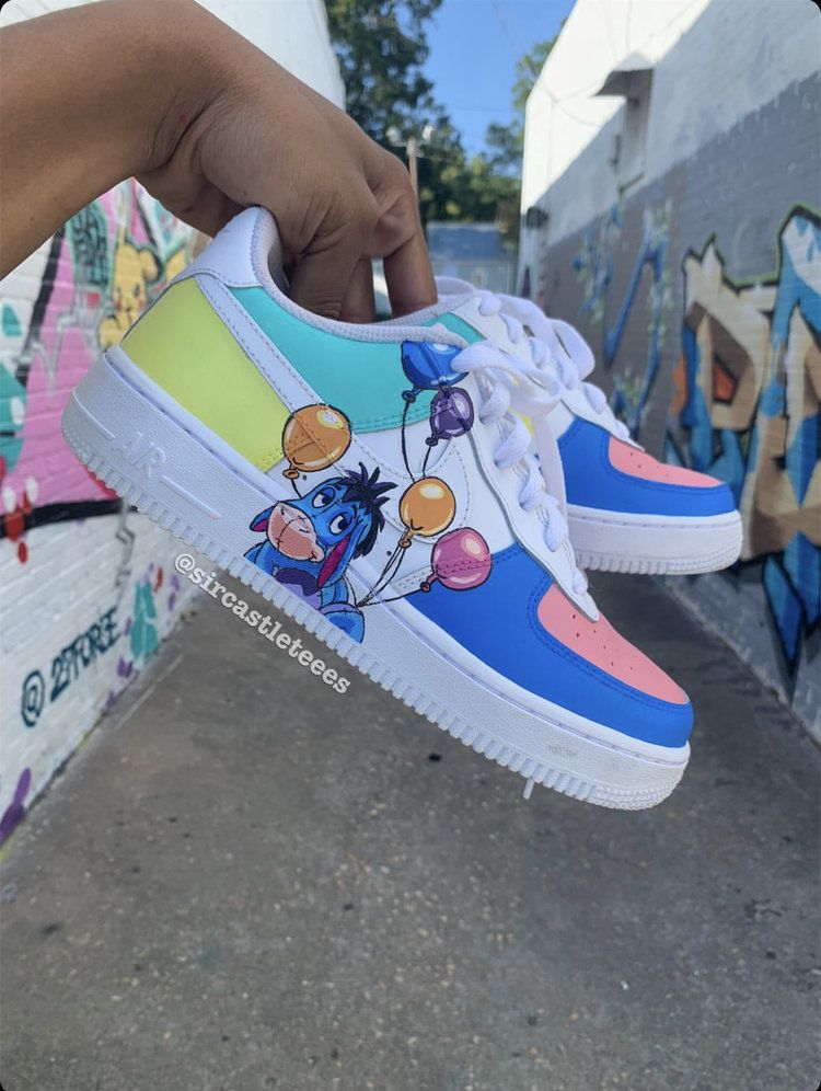 Custom AF 1s Shoes Blue Pink Eeyore Balloon Design-oicustom