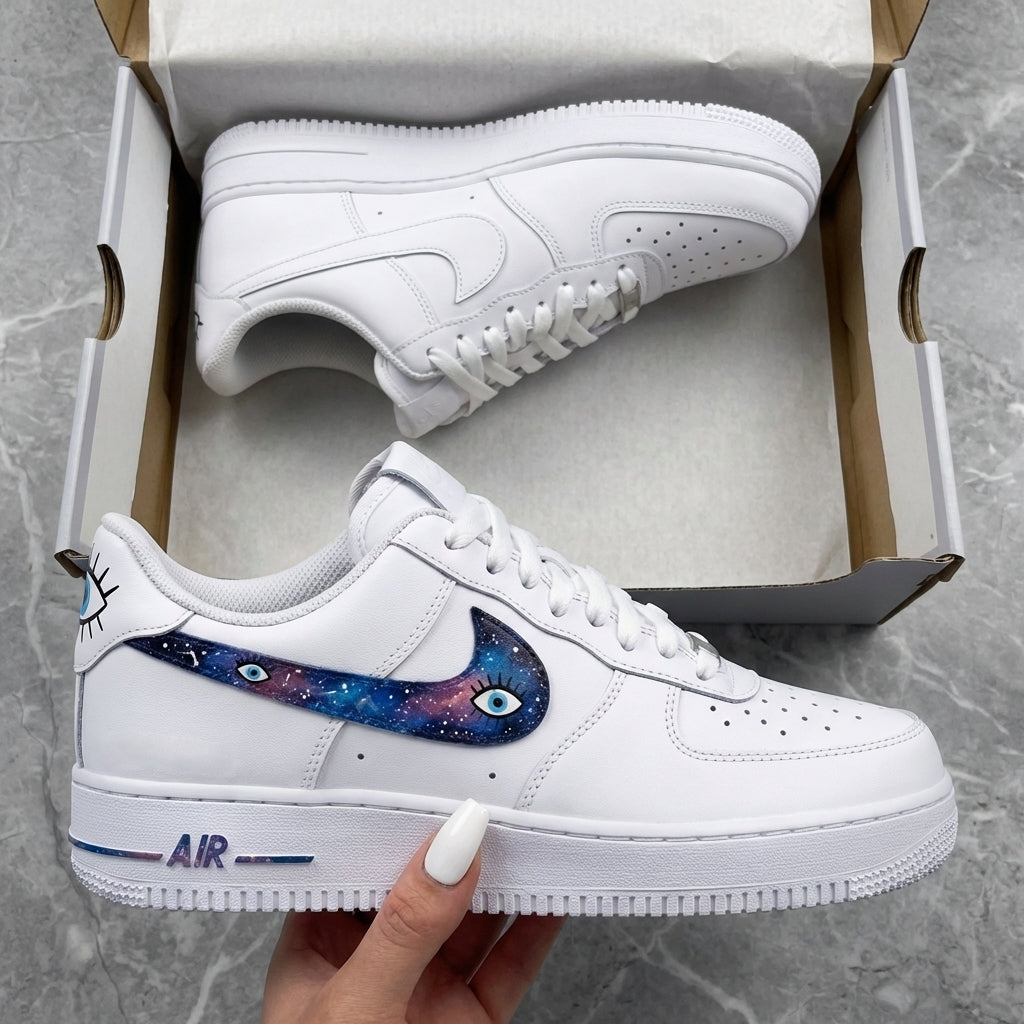 Custom AF 1s Shoes Blue Purple Galaxy Eyes-oicustom