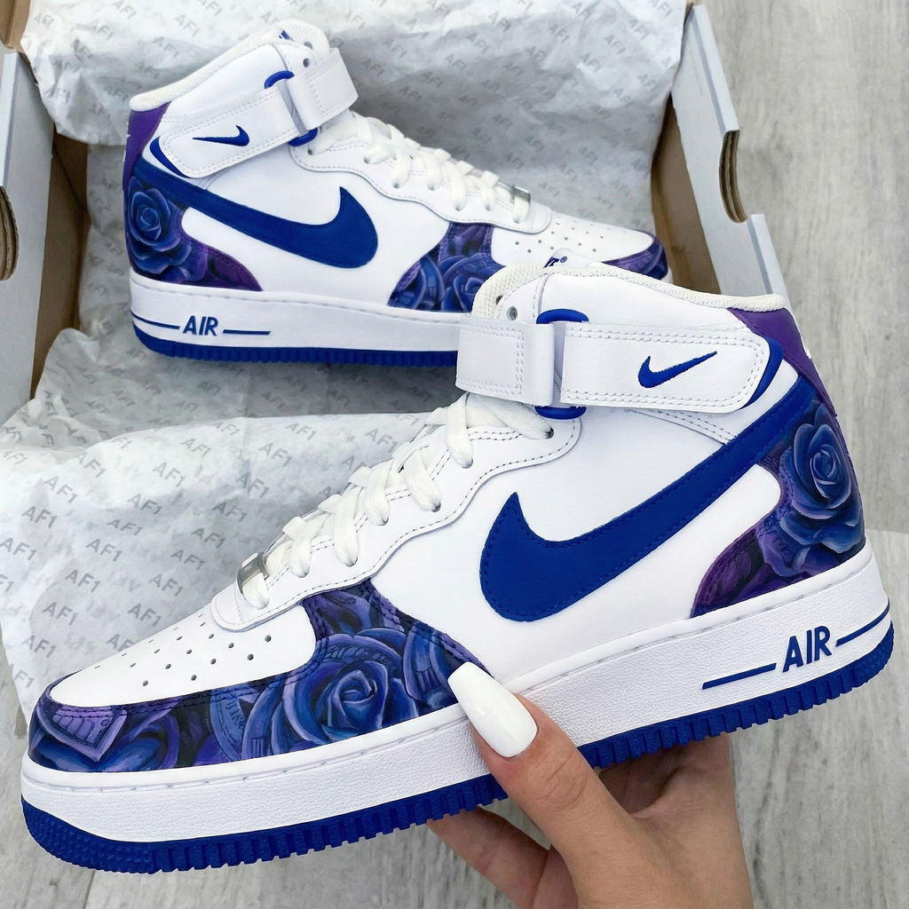 Custom AF 1s Shoes Blue Purple Rose Design-oicustom