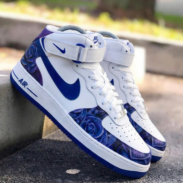 Custom AF 1s Shoes Blue Purple Rose Design-oicustom