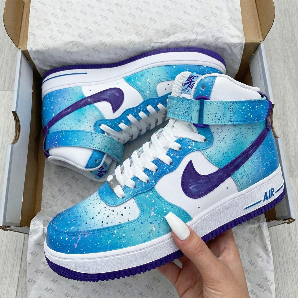 Custom AF 1s Shoes Blue Purple Splatter Design-oicustom