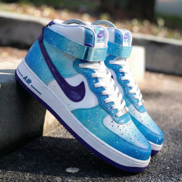 Custom AF 1s Shoes Blue Purple Splatter Design-oicustom