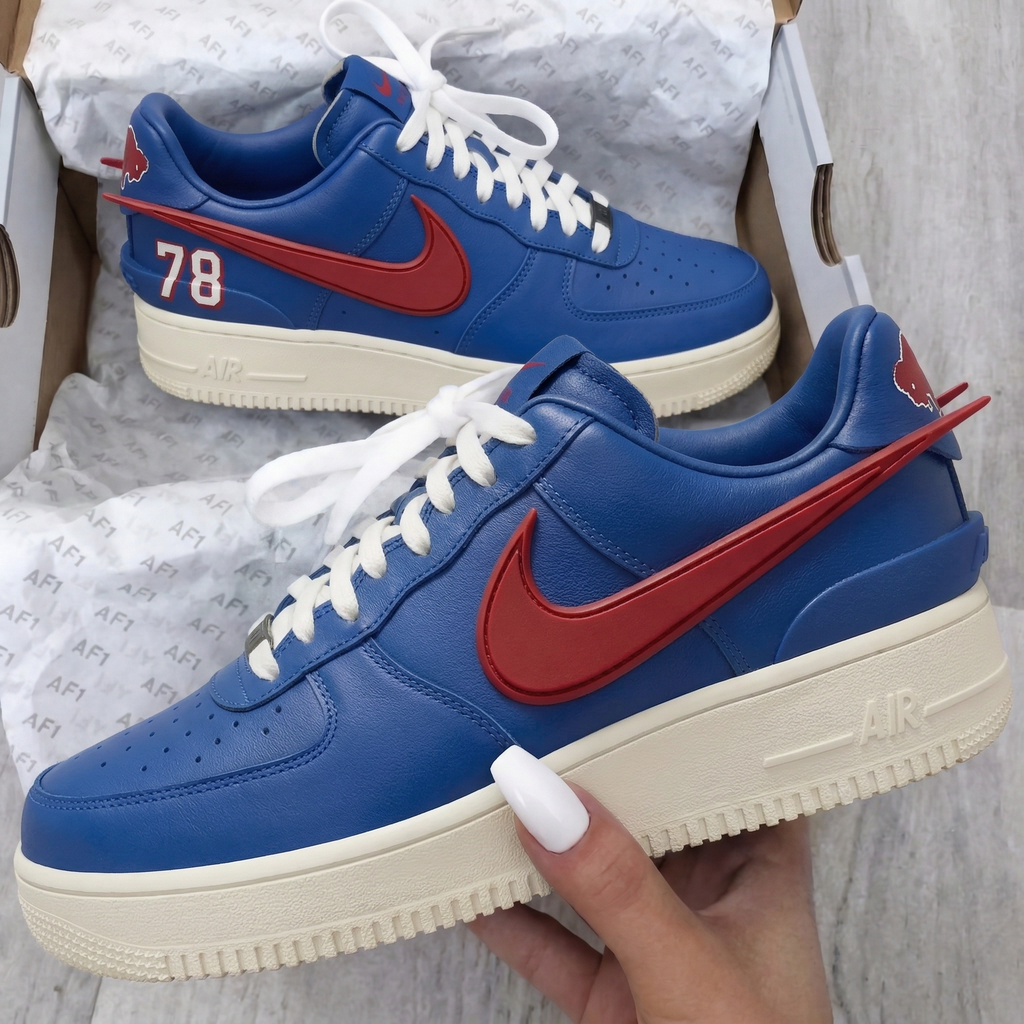 Custom AF 1s Shoes Blue Red 78 Number Bull Pattern-oicustom