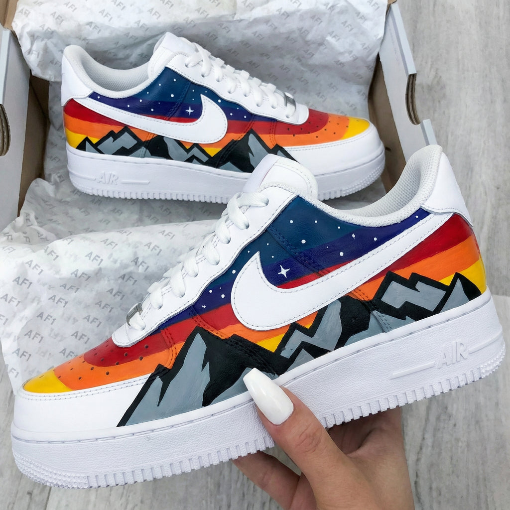 Custom AF 1s Shoes Blue Red Orange Yellow Mountain Starry Sky Gradient-oicustom