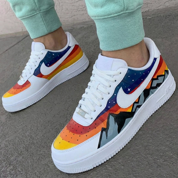 Custom AF 1s Shoes Blue Red Orange Yellow Mountain Starry Sky Gradient-oicustom