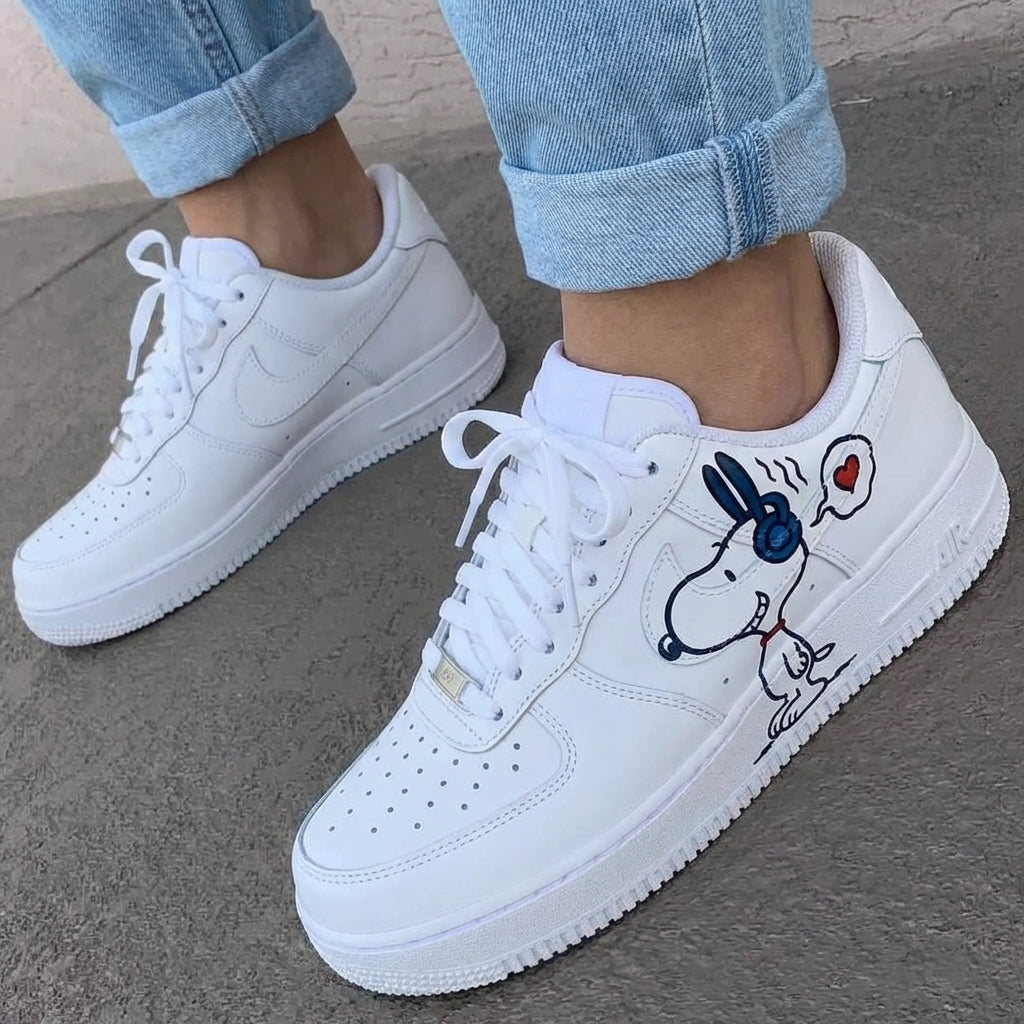 Custom AF 1s Shoes Blue Red Snoopy Hearts Design-oicustom