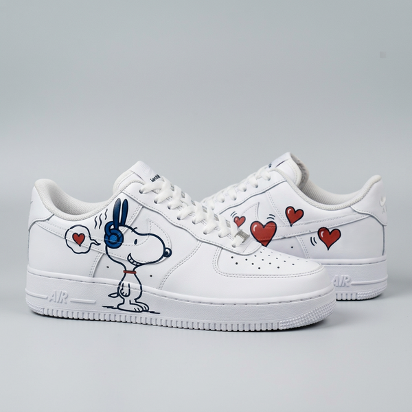 Custom AF 1s Shoes Blue Red Snoopy Hearts Design-oicustom