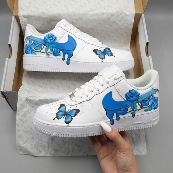Custom AF 1s Shoes Blue Rose and Butterfly-oicustom