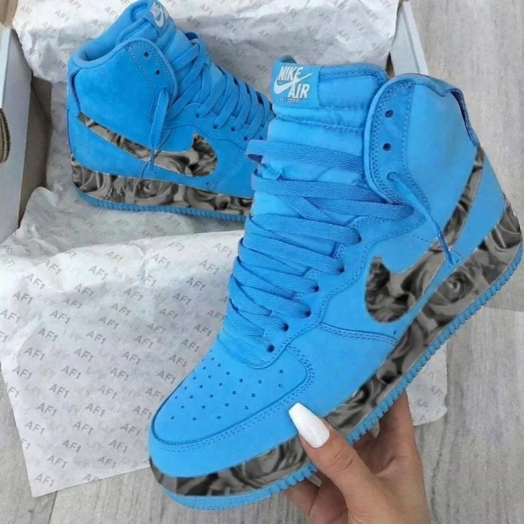 Custom AF 1s Shoes Blue Rose Pattern-oicustom