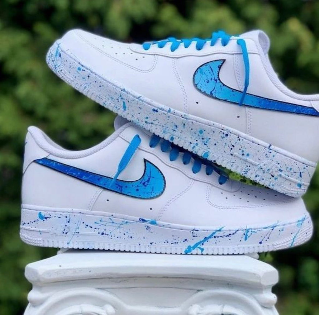 Custom AF 1s Shoes Blue Splatter Design-oicustom