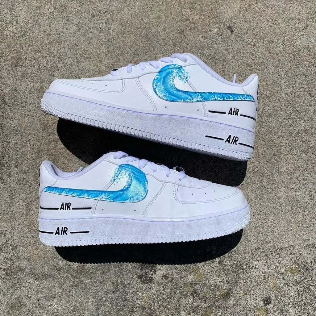 Custom AF 1s Shoes Blue Wave Design-oicustom