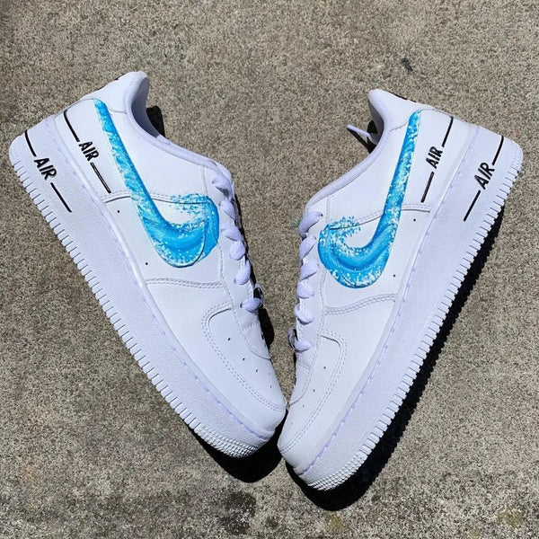 Custom AF 1s Shoes Blue Wave Design-oicustom