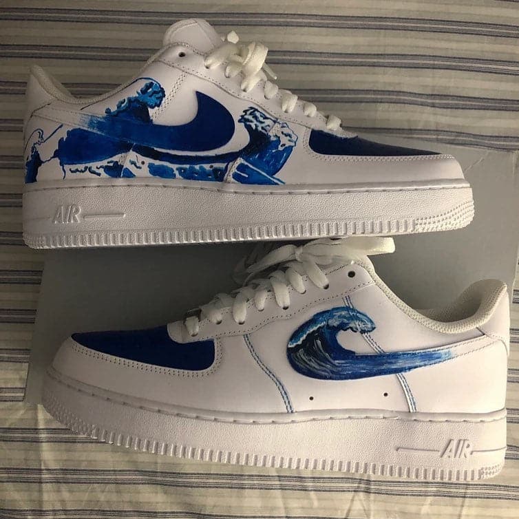 Custom AF 1s Shoes Blue Wave Pattern-oicustom