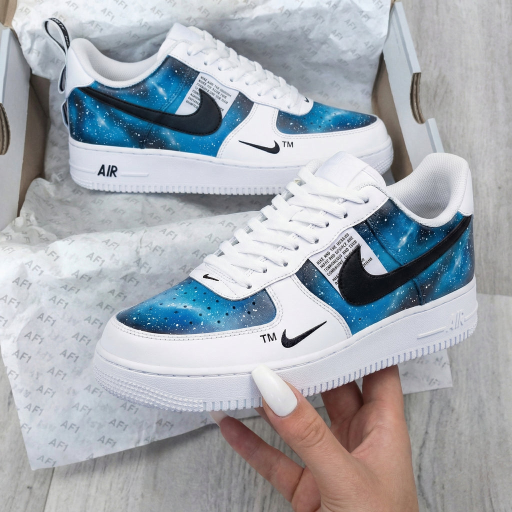 Custom AF 1s Shoes Blue White Galaxy Pattern-oicustom