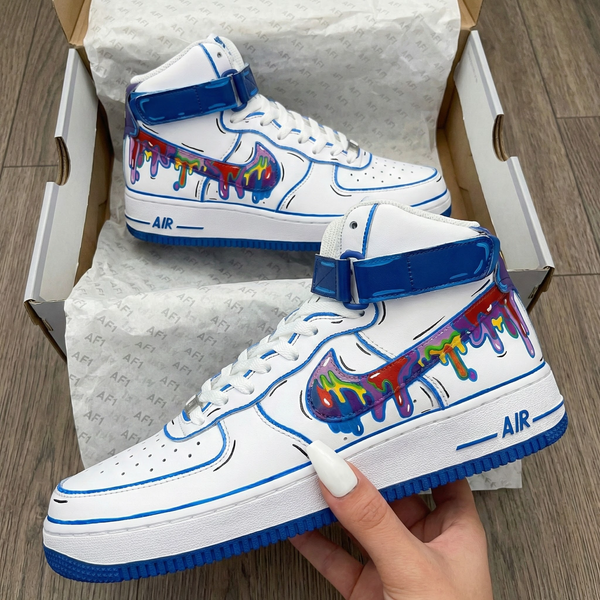Custom AF 1s Shoes Blue with Colorful Melted - Design Pattern-oicustom
