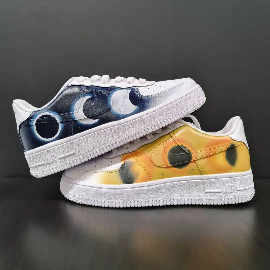 Custom AF 1s Shoes Blue Yellow Moon and Sun Pattern-oicustom