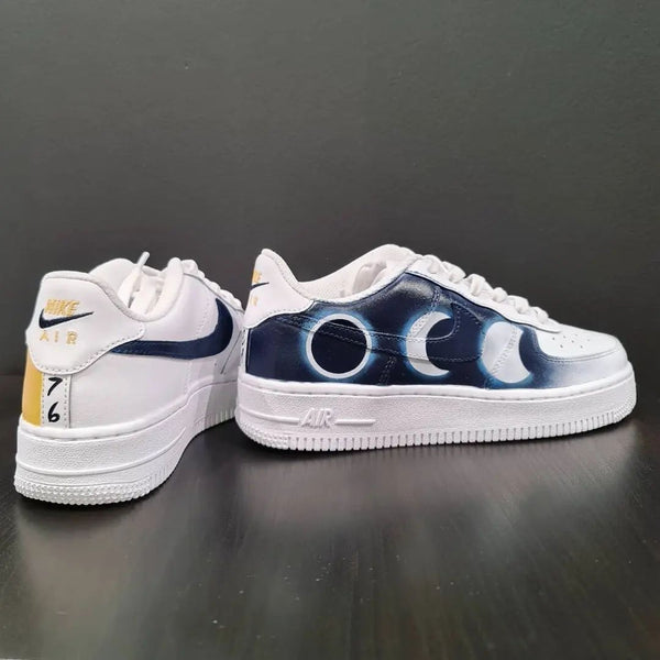 Custom AF 1s Shoes Blue Yellow Moon and Sun Pattern-oicustom