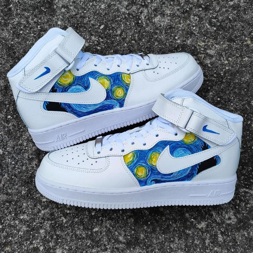 Custom AF 1s Shoes Blue Yellow Starry Night Design-oicustom