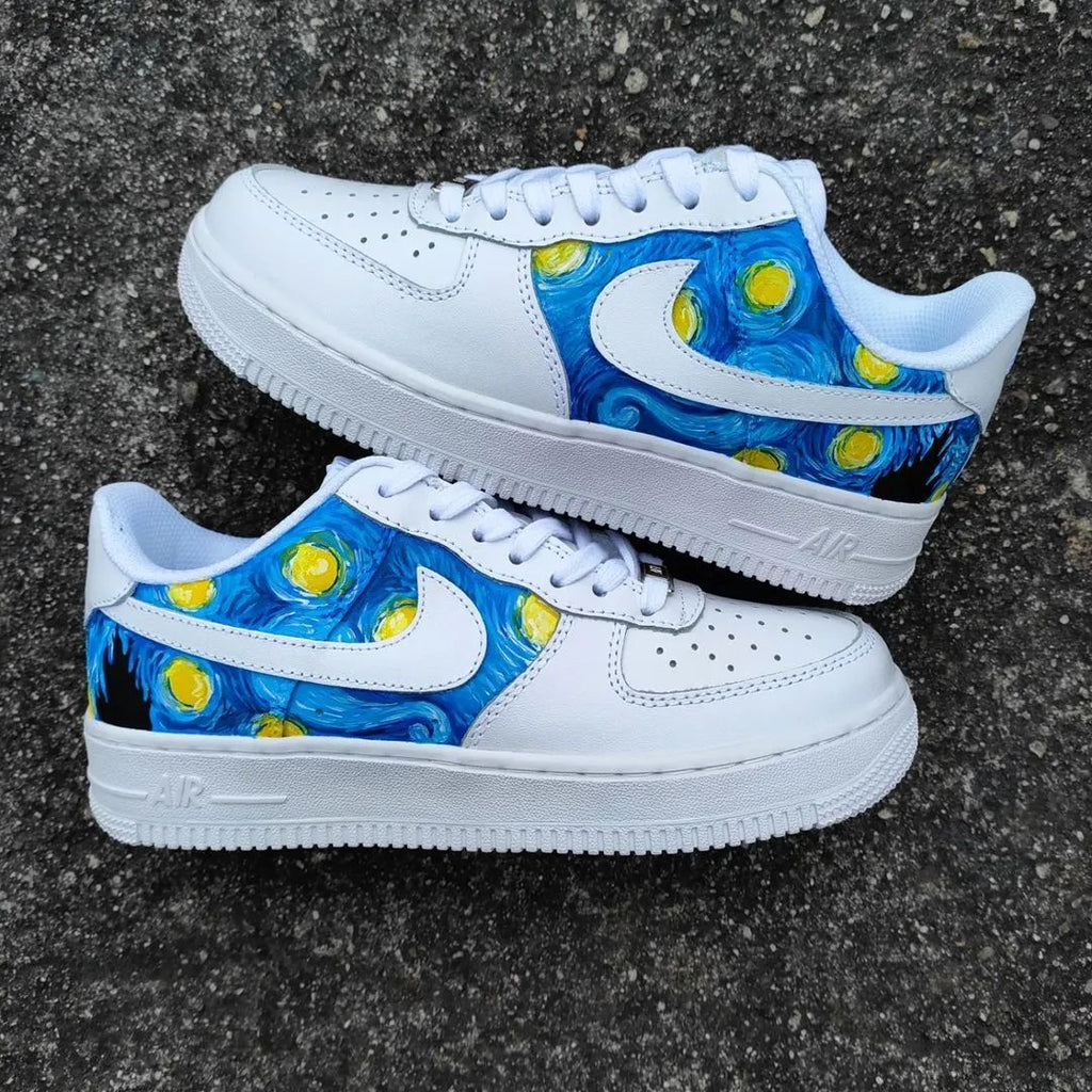 Custom AF 1s Shoes Blue Yellow Starry Night Design-oicustom