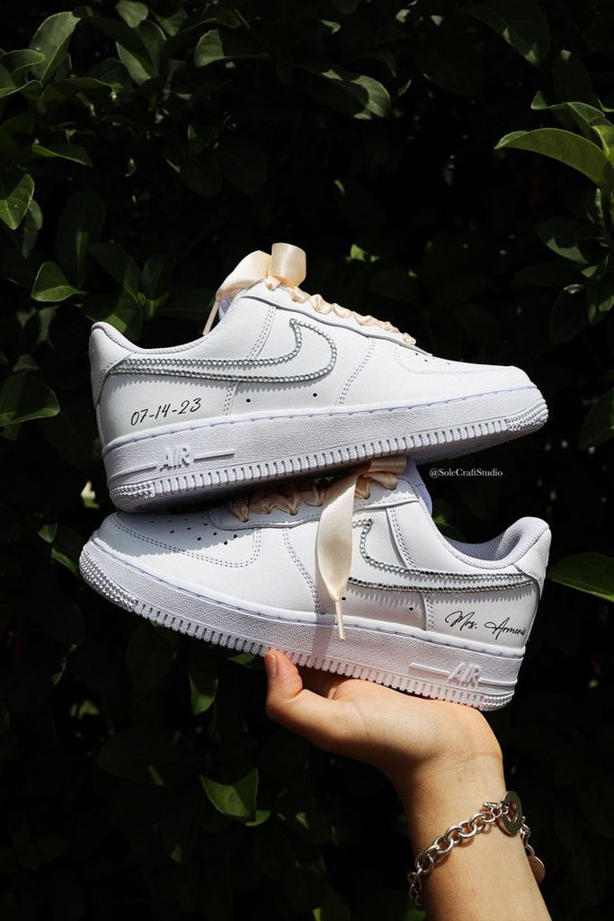 Custom AF 1s Shoes Blush Pink Ribbon Embellished-oicustom