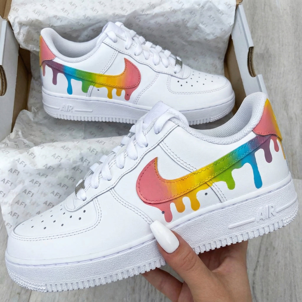 Custom AF 1s Shoes Boasting Rainbow Drip Motif-oicustom