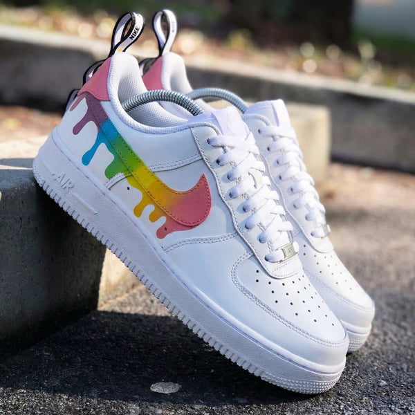 Custom AF 1s Shoes Boasting Rainbow Drip Motif-oicustom