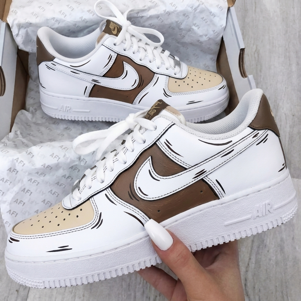 Custom AF 1s Shoes Brown Beige Cartoon-oicustom