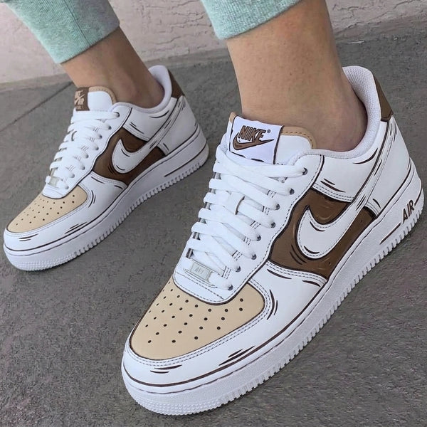 Custom AF 1s Shoes Brown Beige Cartoon-oicustom