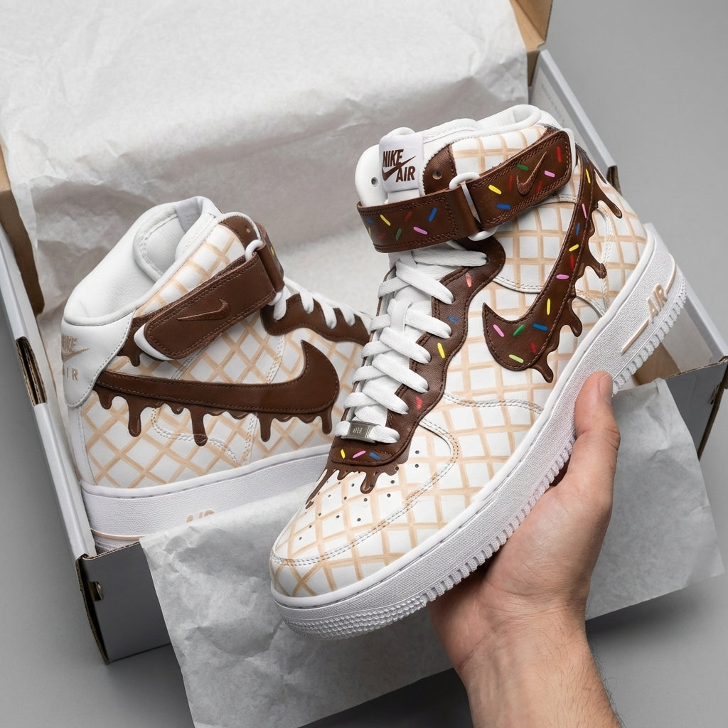 Custom AF 1s Shoes Brown Beige Chocolate Drip Colorful Sprinkles Waffle-oicustom