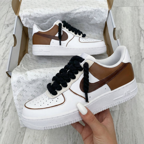 Custom AF 1s Shoes Brown Black Thick Shoelaces-oicustom