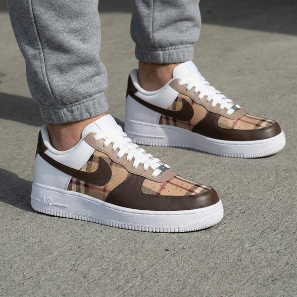 Custom AF 1s Shoes Brown Plaid Pattern-oicustom