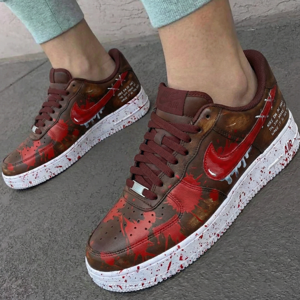 Custom AF 1s Shoes Brown Red Splatter Design-oicustom