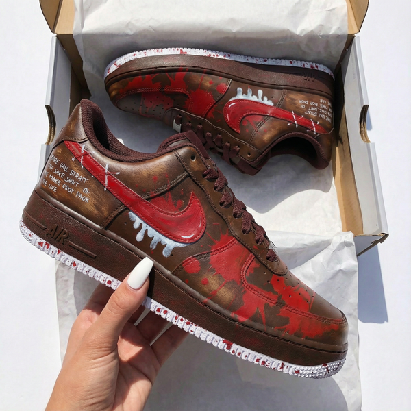 Custom AF 1s Shoes Brown Red Splatter Design-oicustom