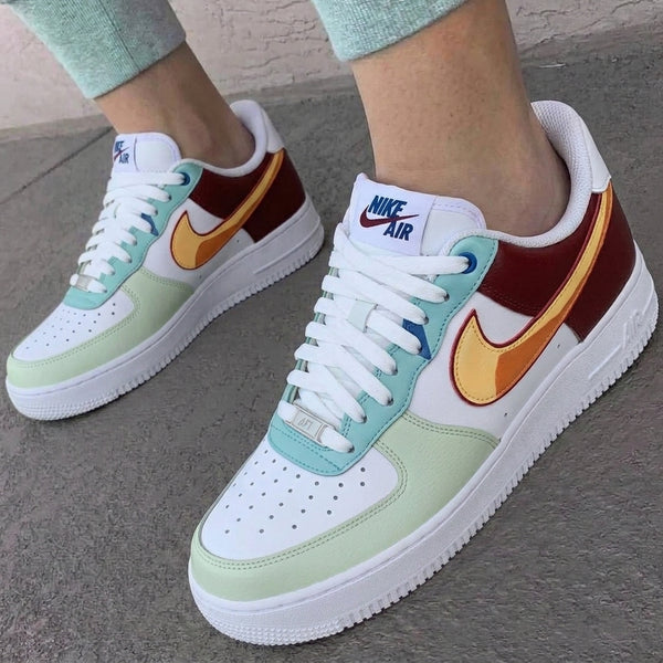 Custom AF 1s Shoes Burgundy Baby Blue Mint Green Gradient Swoosh-oicustom